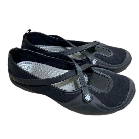 Crocs Celeste Mary Jane flats black cross over strap slip on closed toe shoes 9 - Picture 1 of 6